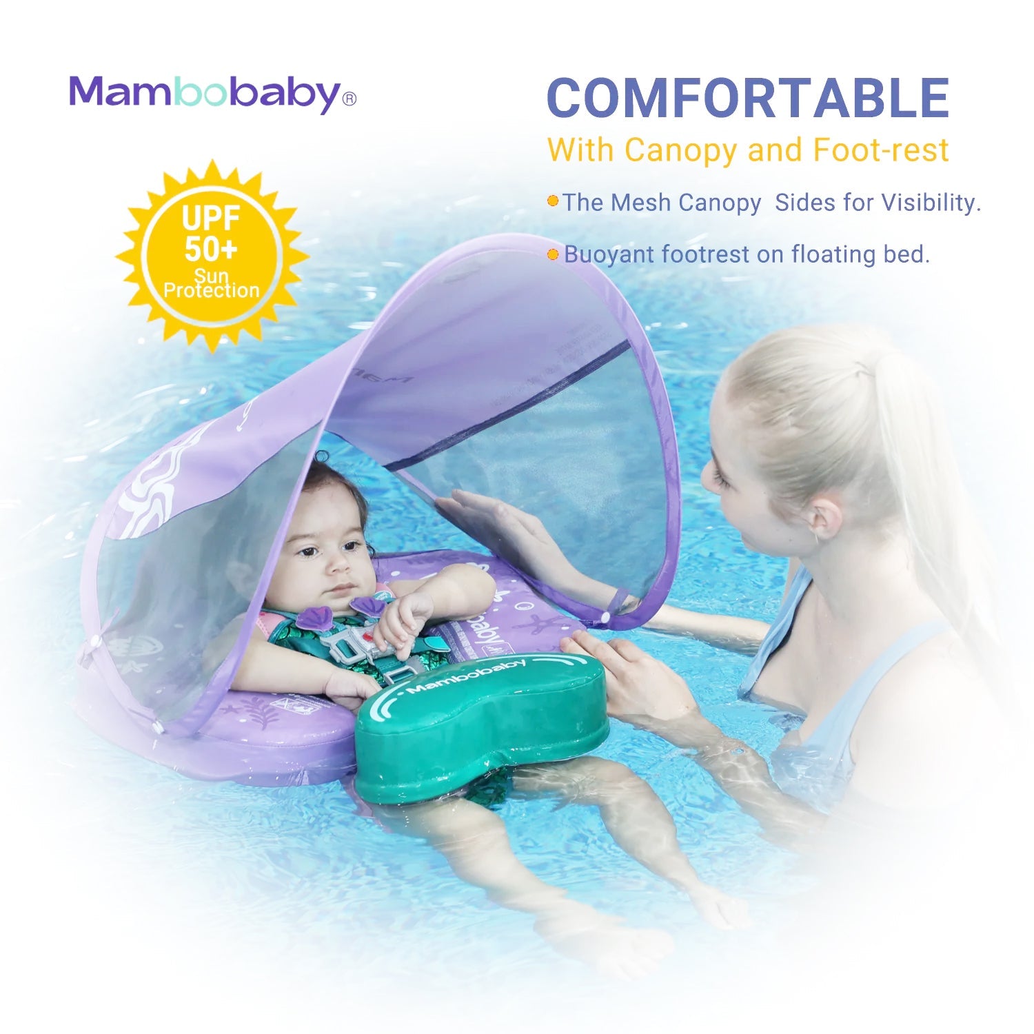 Mambobaby Pool Float With Canopy and Tail Purple Mermaid