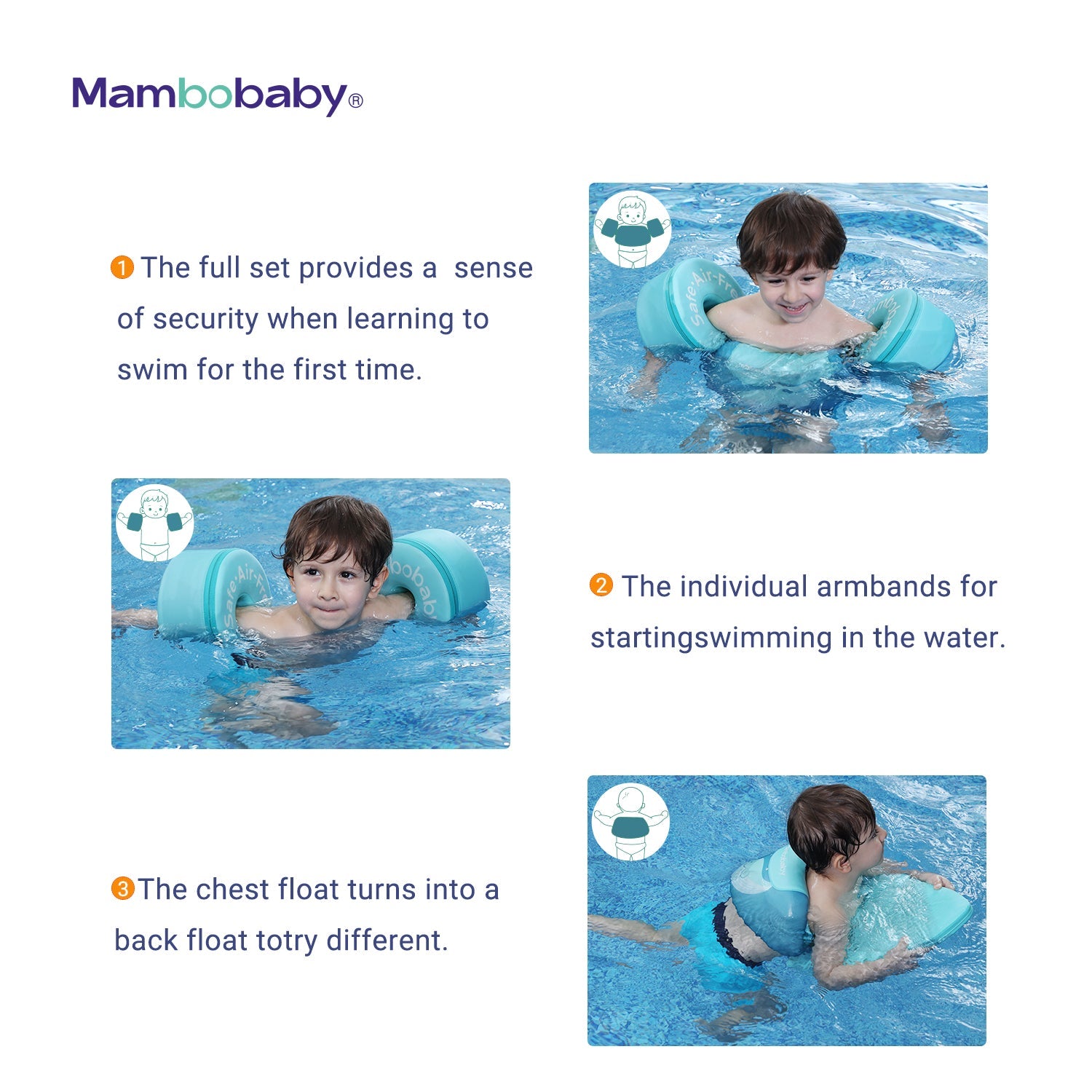 Mambobaby Air-Free Armbands Float Set Swim Trainer AGES 3-8Y for swim training