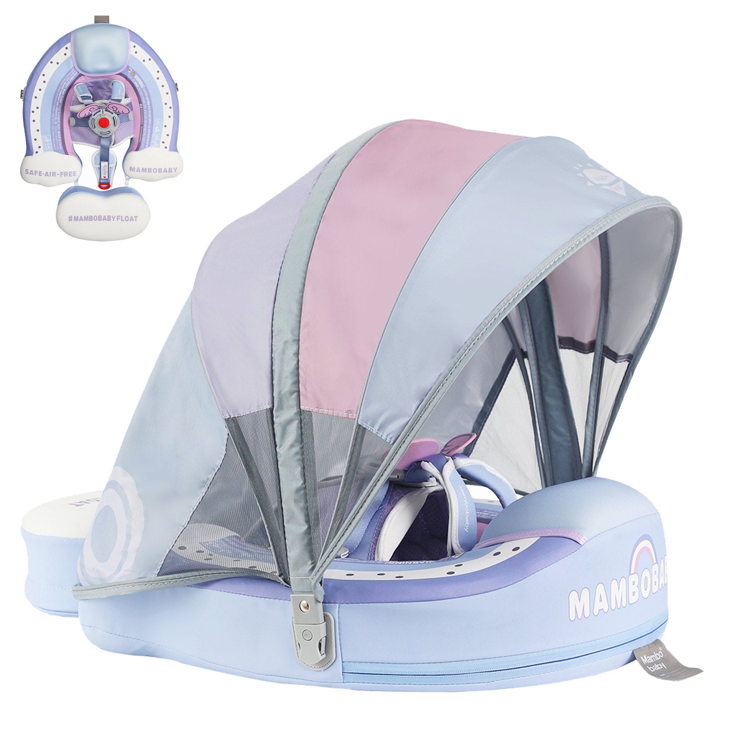 Mambobaby Pool Float Rainbow with Canopy and Tail