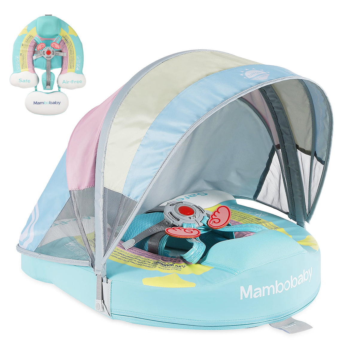 Mambobaby Pool Float Rainbow with Canopy and Tail