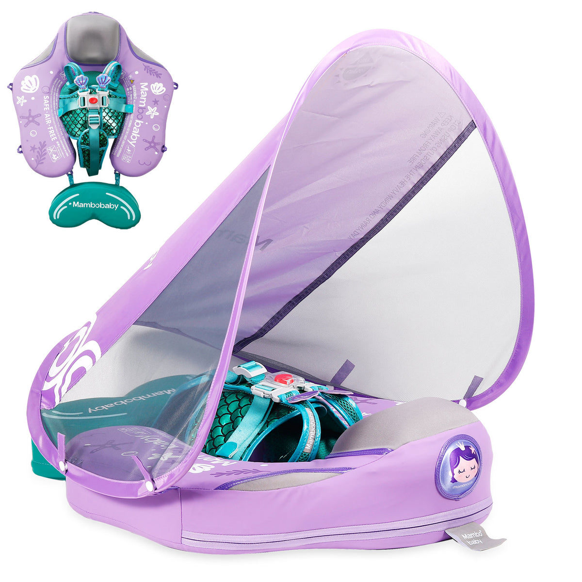 Mambobaby Pool Float With Canopy and Tail Purple Mermaid