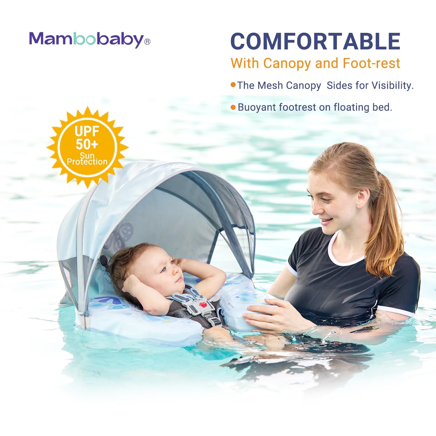 Mambobaby Pool Float Butterfly with Canopy and Tail Blue