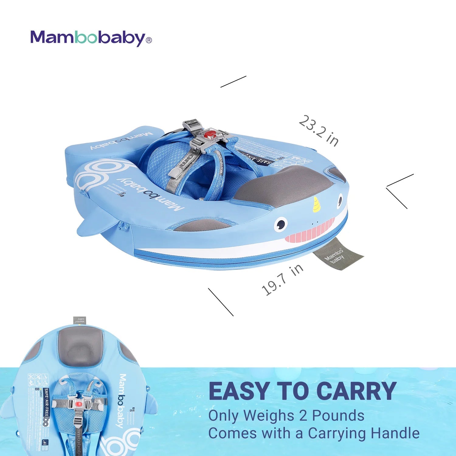 Mambobaby Pool Float with Canopy and Tail Narwal（Monodon monoceros）