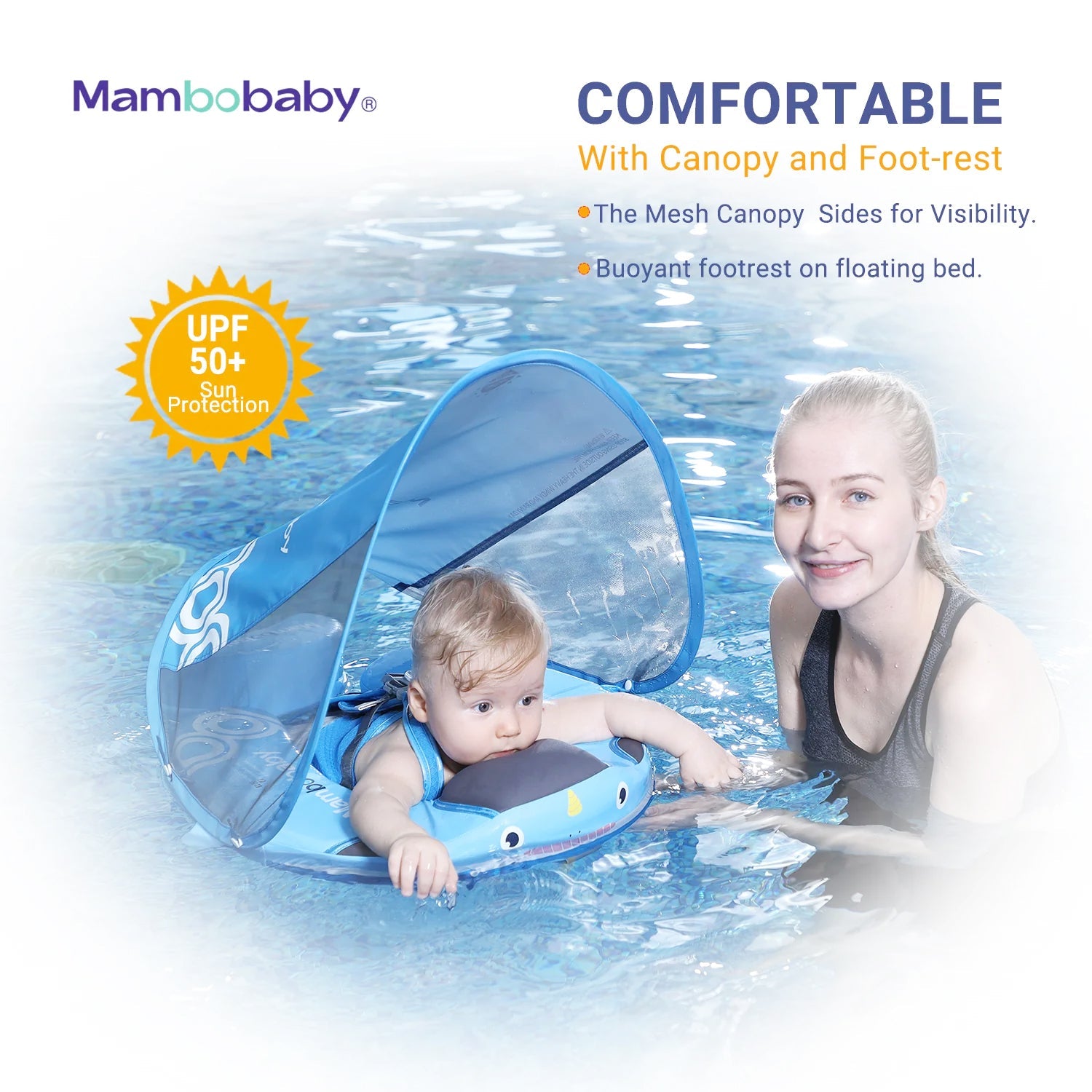 Mambobaby Pool Float with Canopy and Tail Narwal（Monodon monoceros）