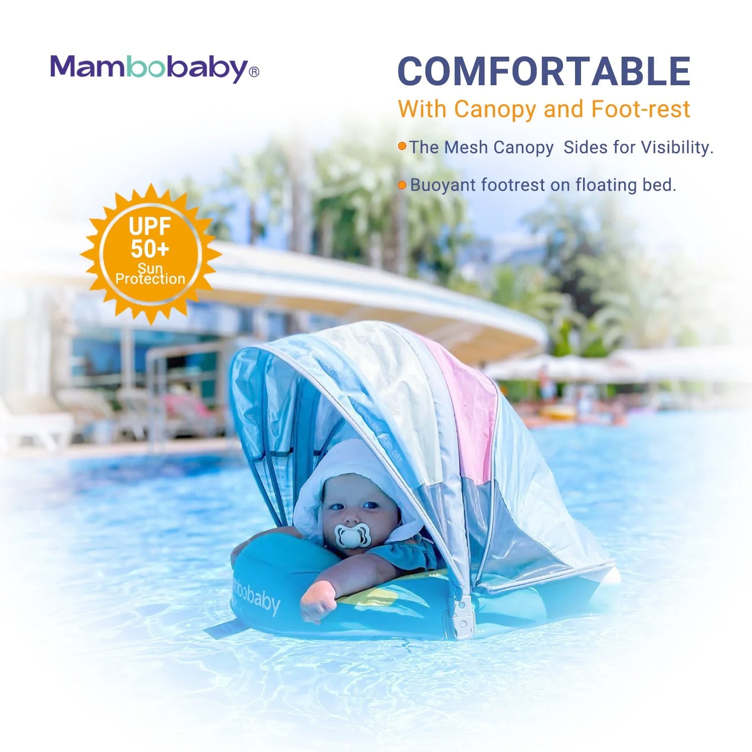 Mambobaby Pool Float Rainbow with Canopy and Tail