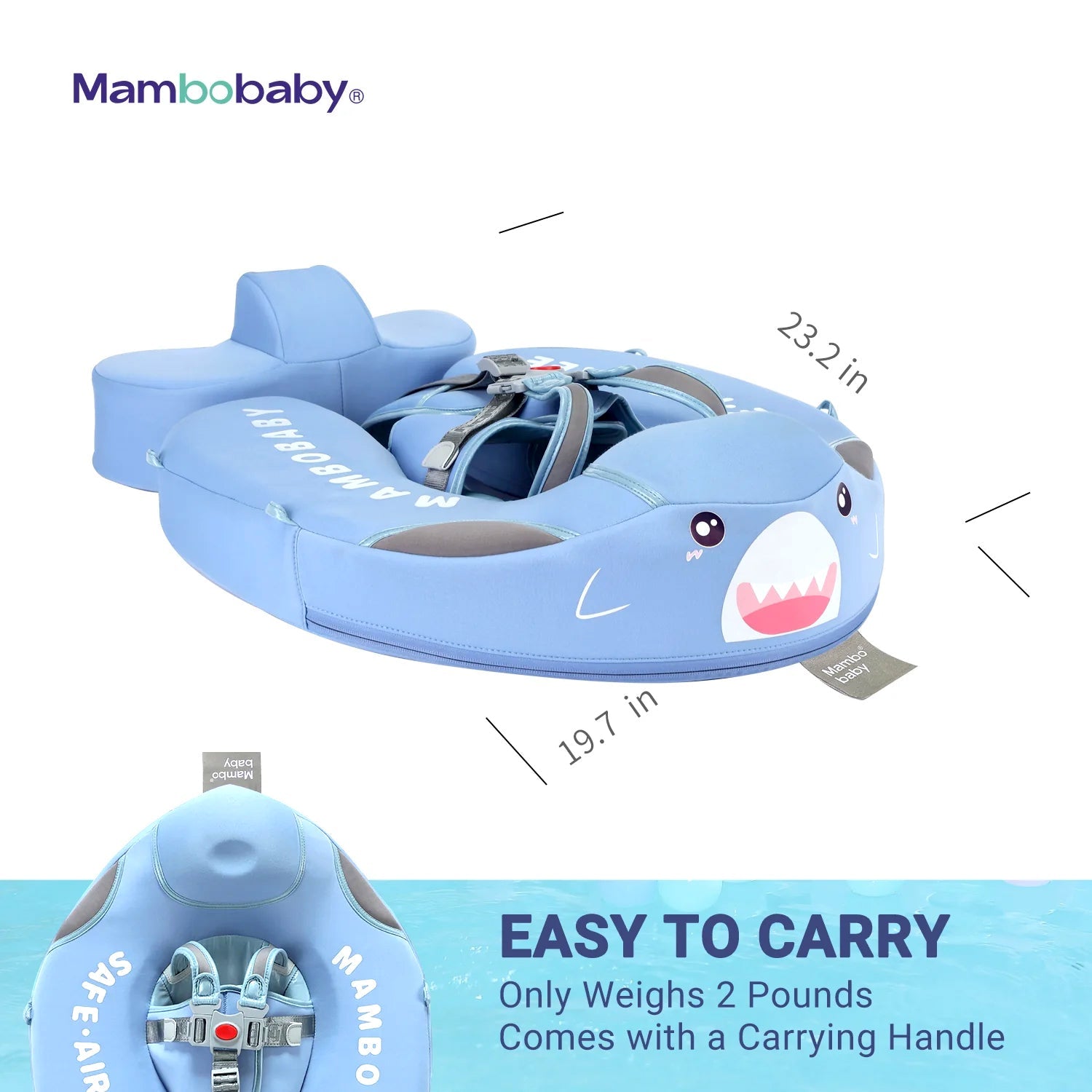 Mambobaby Pool Float with Canopy and Tail  Shark (Blue)