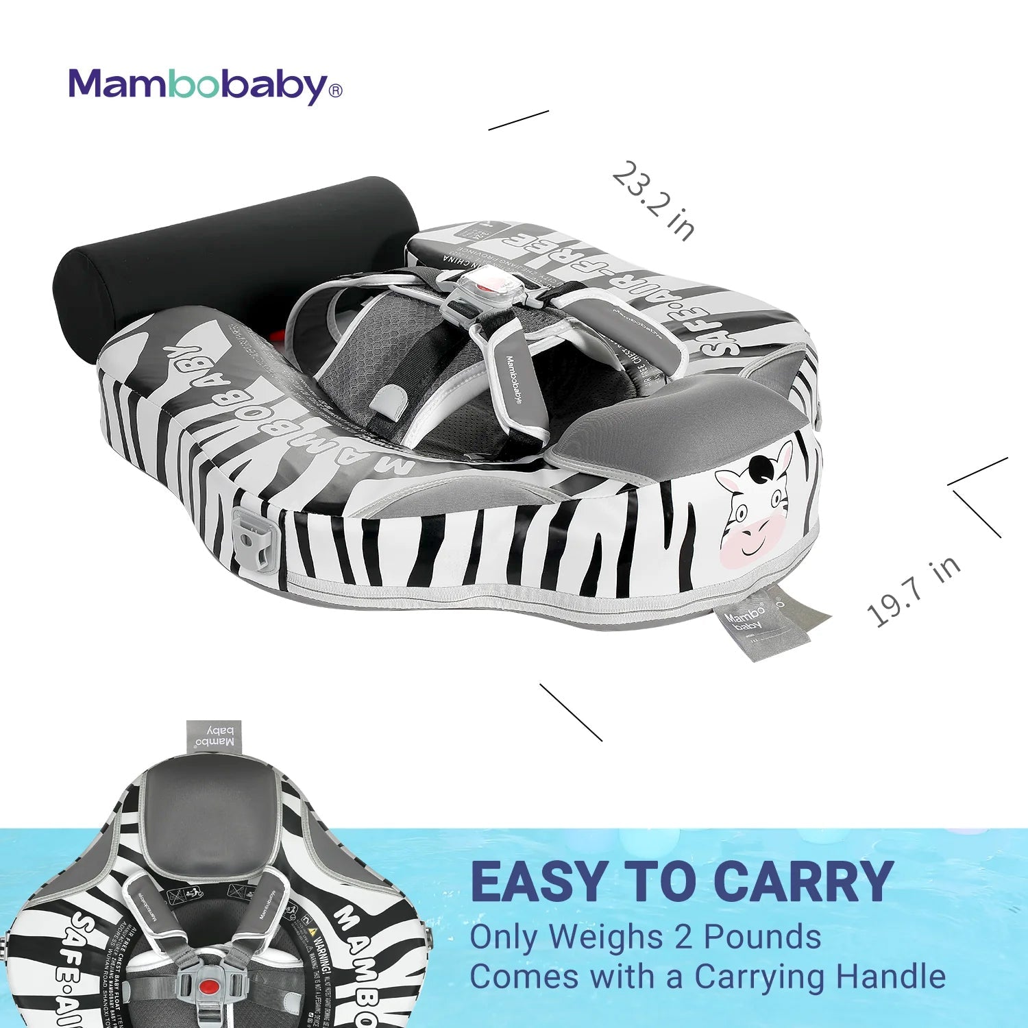 Mambobaby Pool Float with Canopy and Tail  Zebra