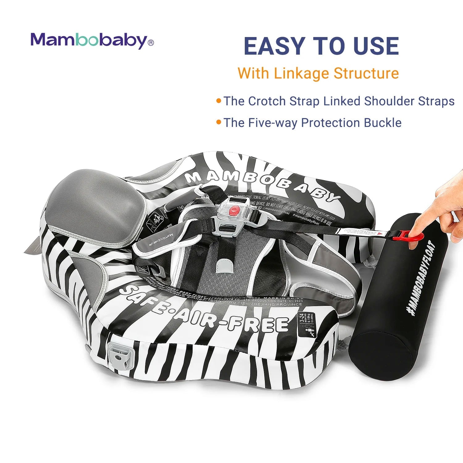 Mambobaby Pool Float with Canopy and Tail  Zebra