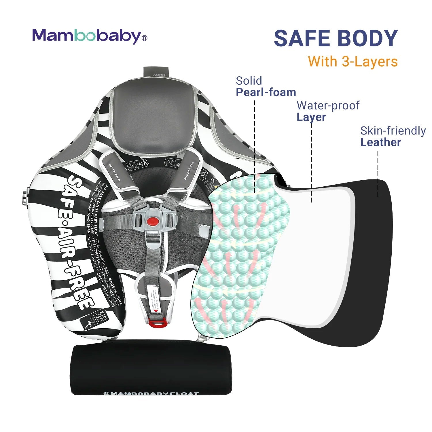 Mambobaby Pool Float with Canopy and Tail  Zebra