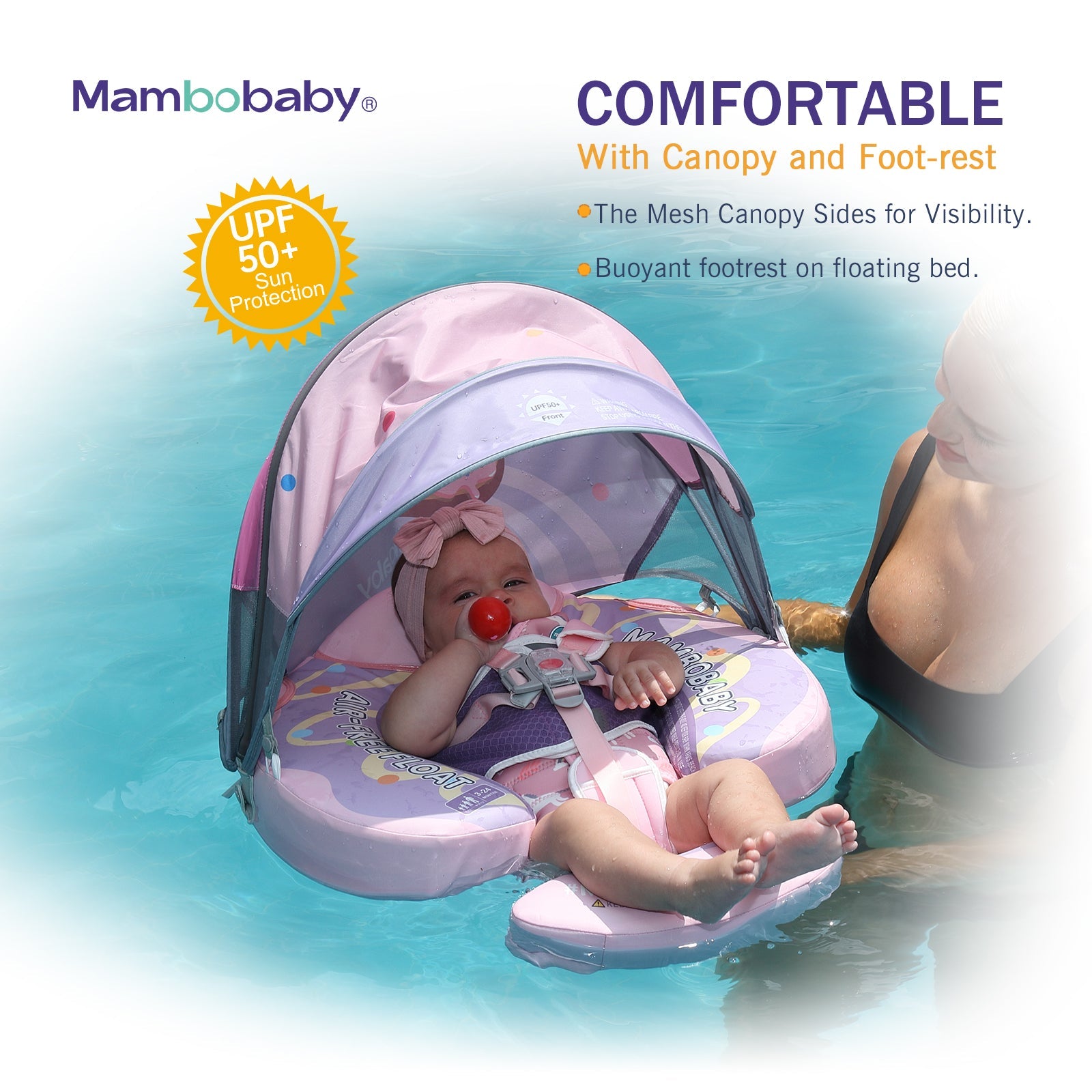 Mambobaby Pool Float Pink Donut with Canopy