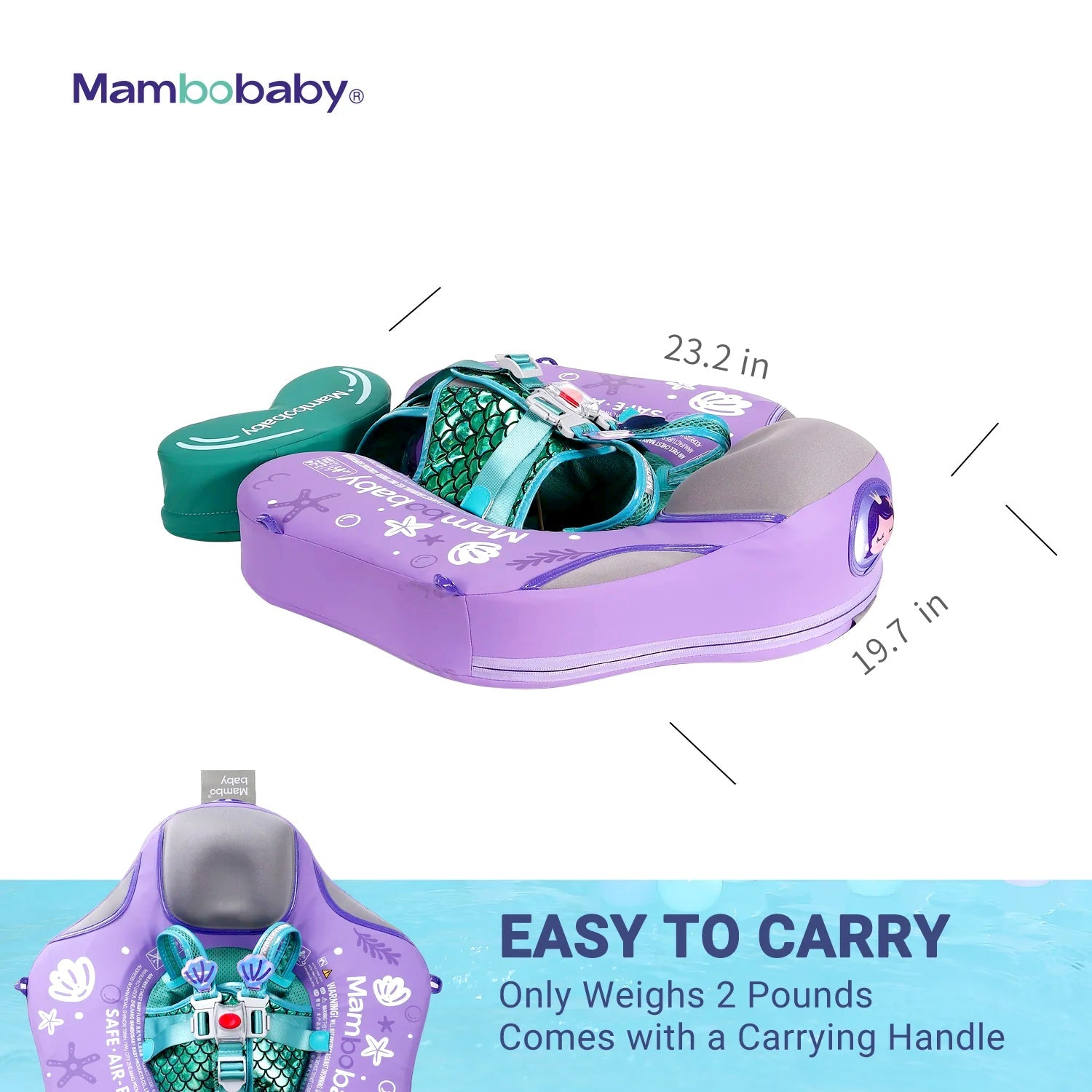 Mambobaby Pool Float With Canopy and Tail Purple Mermaid